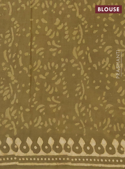 Jaipur cotton saree elaichi green with allover prints and printed border