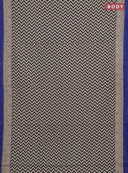 Jaipur cotton saree beige and indigo blue with allover zigzag prints and printed border
