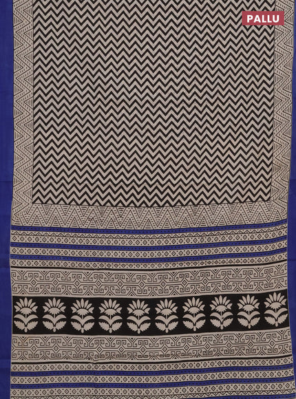 Jaipur cotton saree beige and indigo blue with allover zigzag prints and printed border