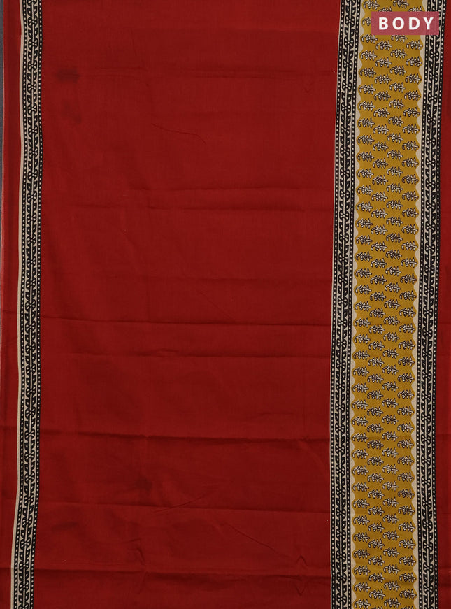 Jaipur cotton saree red and mustard yellow with plain body and long printed border