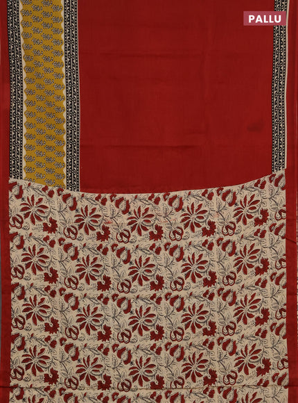 Jaipur cotton saree red and mustard yellow with plain body and long printed border