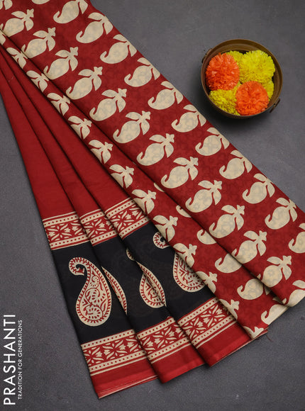 Jaipur cotton saree red with plain body and printed border