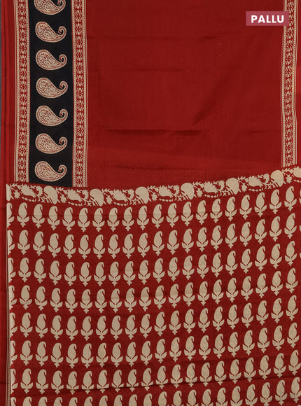 Jaipur cotton saree red with plain body and printed border