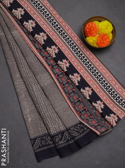Jaipur cotton saree grey and navy blue with allover butta prints and printed border