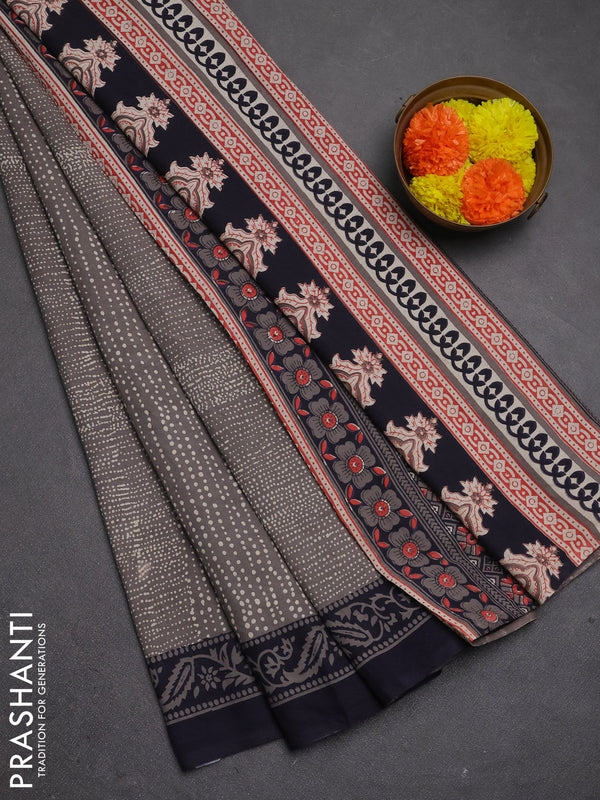Jaipur cotton saree grey and navy blue with allover butta prints and printed border