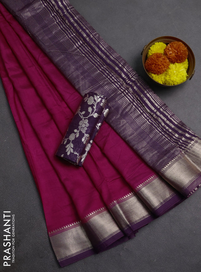 Pink & Purple Semi Mangalgiri Cotton Saree - Brocade Blouse