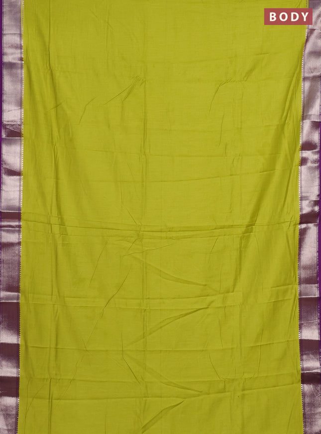 Lime Green & Purple Semi Mangalgiri Cotton Saree - Brocade Blouse