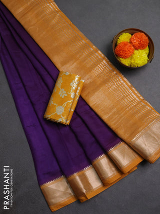 Purple & Mustard Yellow Semi Mangalgiri Cotton Saree - Brocade Blouse