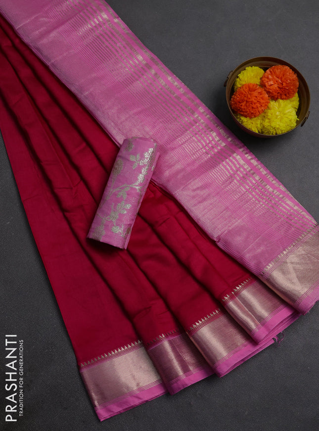 Tomato Pink & Pink Semi Mangalgiri Cotton Saree - Brocade Blouse