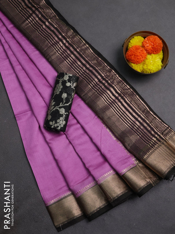 Lavender & Black Semi Mangalgiri Cotton Saree - Brocade Blouse