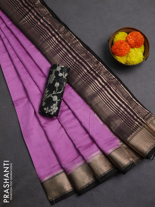 Lavender & Black Semi Mangalgiri Cotton Saree - Brocade Blouse