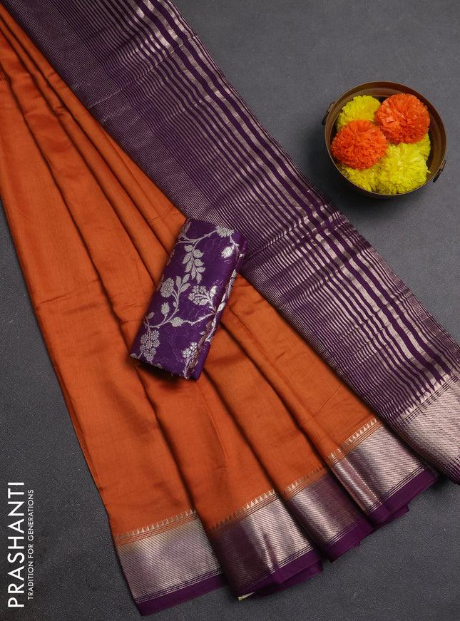 Orange & Purple Semi Mangalgiri Cotton Saree - Brocade Blouse