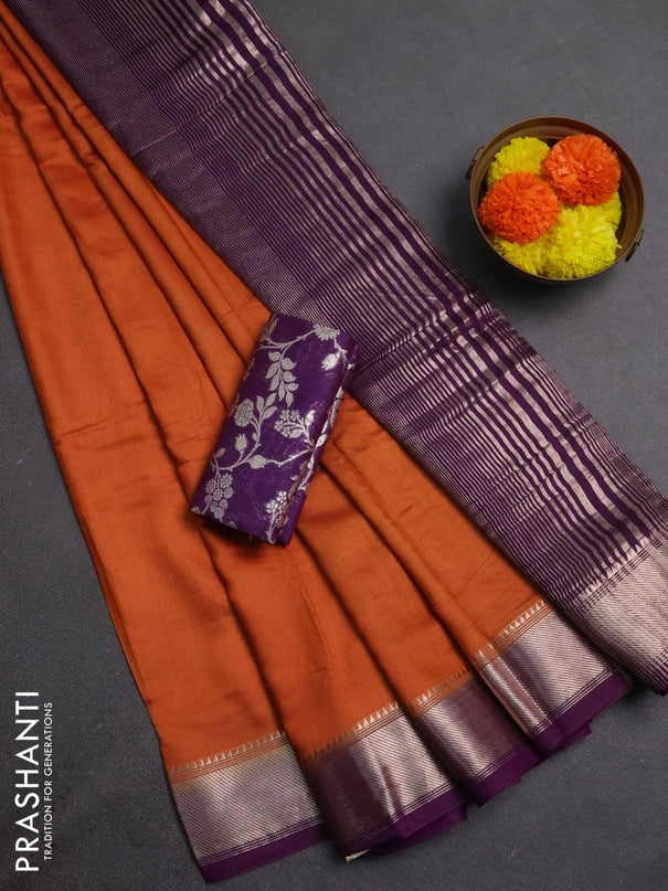 Orange & Purple Semi Mangalgiri Cotton Saree - Brocade Blouse