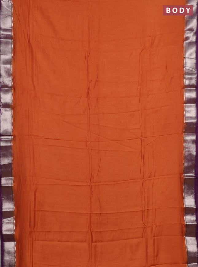 Orange & Purple Semi Mangalgiri Cotton Saree - Brocade Blouse