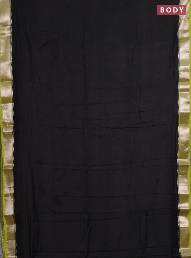 Black & Lime Green Semi Mangalgiri Cotton Saree - Brocade Blouse