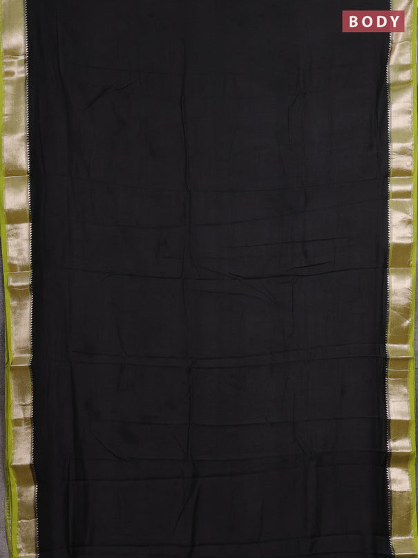 Black & Lime Green Semi Mangalgiri Cotton Saree - Brocade Blouse