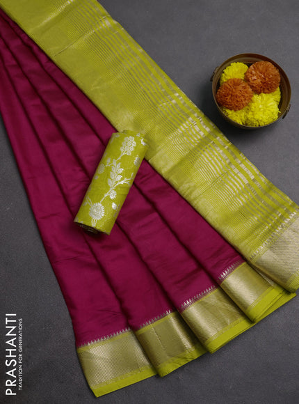 Pink & Lime Green Semi Mangalgiri Cotton Saree - Brocade Blouse
