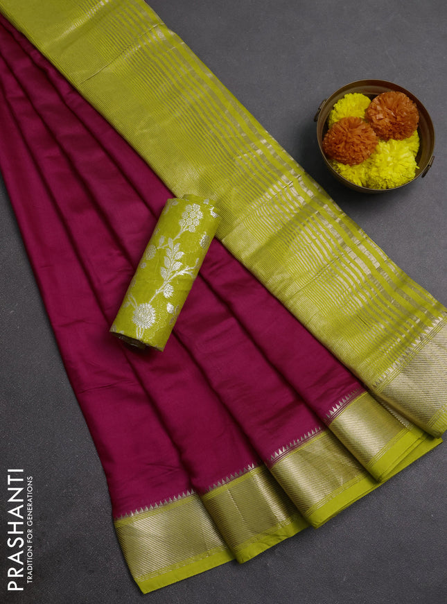 Pink & Lime Green Semi Mangalgiri Cotton Saree - Brocade Blouse