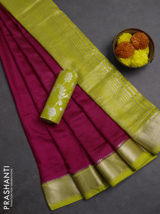 Pink & Lime Green Semi Mangalgiri Cotton Saree - Brocade Blouse