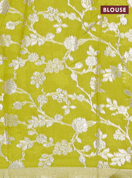 Pink & Lime Green Semi Mangalgiri Cotton Saree - Brocade Blouse