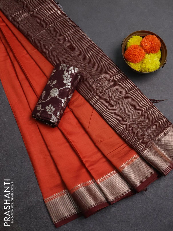 Orange & Maroon Semi Mangalgiri Cotton Saree - Brocade Blouse