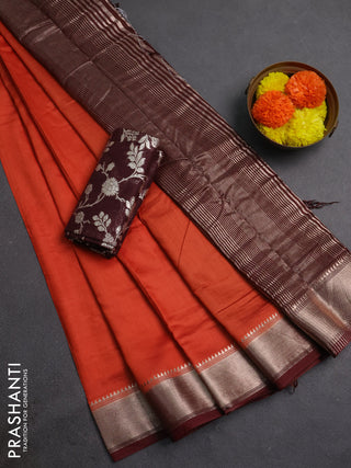 Orange & Maroon Semi Mangalgiri Cotton Saree - Brocade Blouse