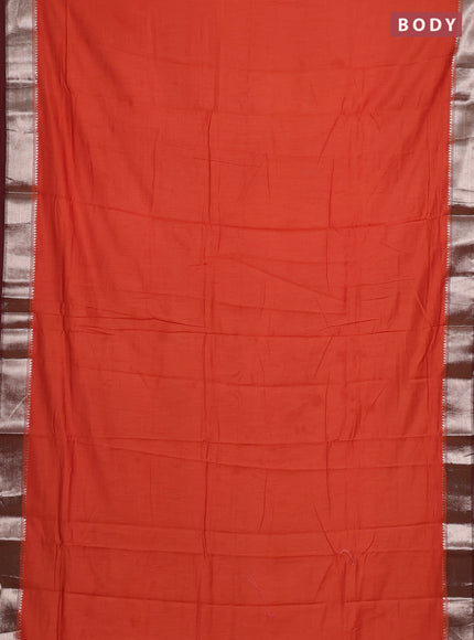 Orange & Maroon Semi Mangalgiri Cotton Saree - Brocade Blouse