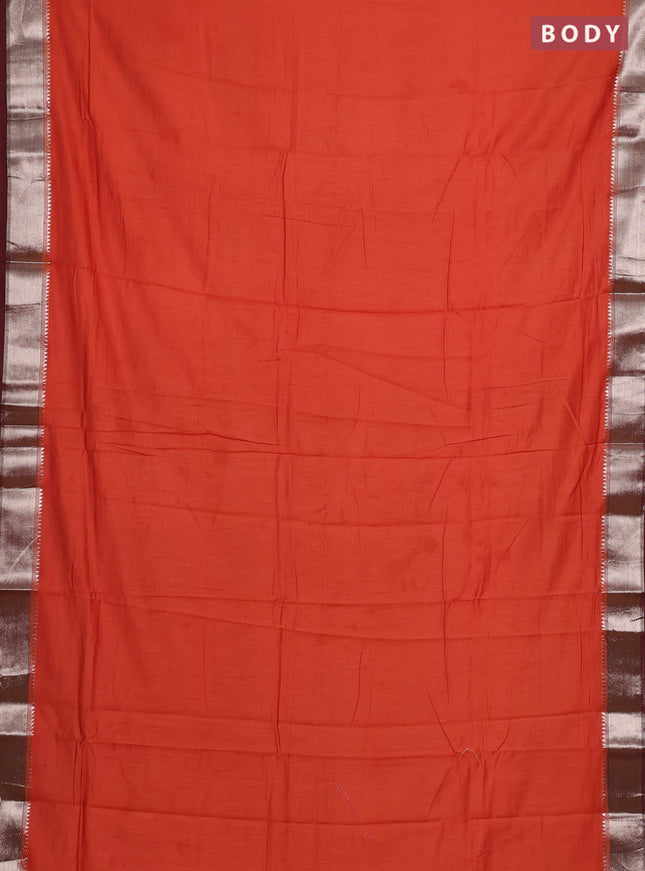 Orange & Maroon Semi Mangalgiri Cotton Saree - Brocade Blouse