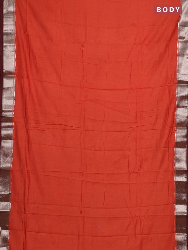 Orange & Maroon Semi Mangalgiri Cotton Saree - Brocade Blouse