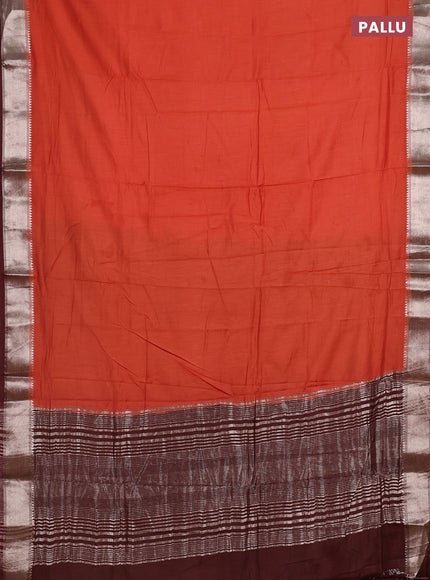 Orange & Maroon Semi Mangalgiri Cotton Saree - Brocade Blouse