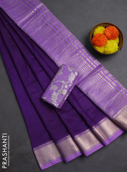 Purple & Lavender Semi Mangalgiri Cotton Saree - Brocade Blouse