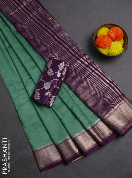 Pastel Green & Purple Semi Mangalgiri Cotton Saree - Brocade Blouse