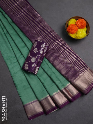 Pastel Green & Purple Semi Mangalgiri Cotton Saree - Brocade Blouse