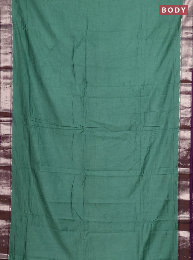 Pastel Green & Purple Semi Mangalgiri Cotton Saree - Brocade Blouse
