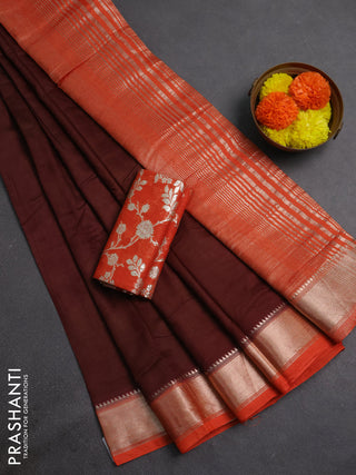 Brown & Orange Semi Mangalgiri Cotton Saree - Brocade Blouse
