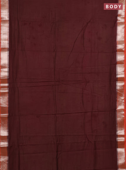 Brown & Orange Semi Mangalgiri Cotton Saree - Brocade Blouse
