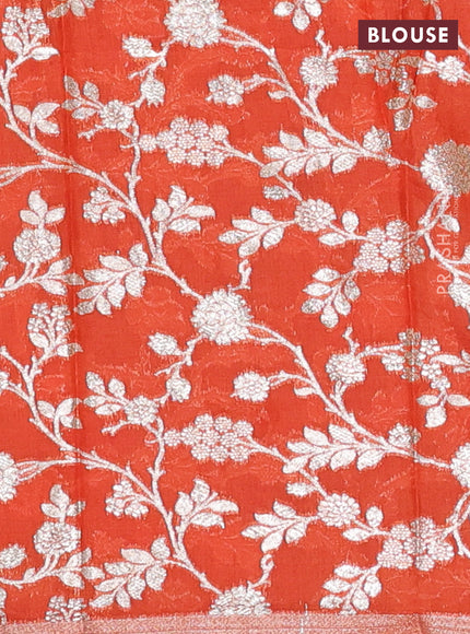 Brown & Orange Semi Mangalgiri Cotton Saree - Brocade Blouse