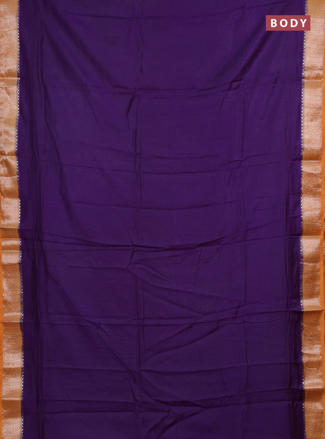 Violet & Mustard Yellow Semi Mangalgiri Cotton Saree - Brocade Blouse