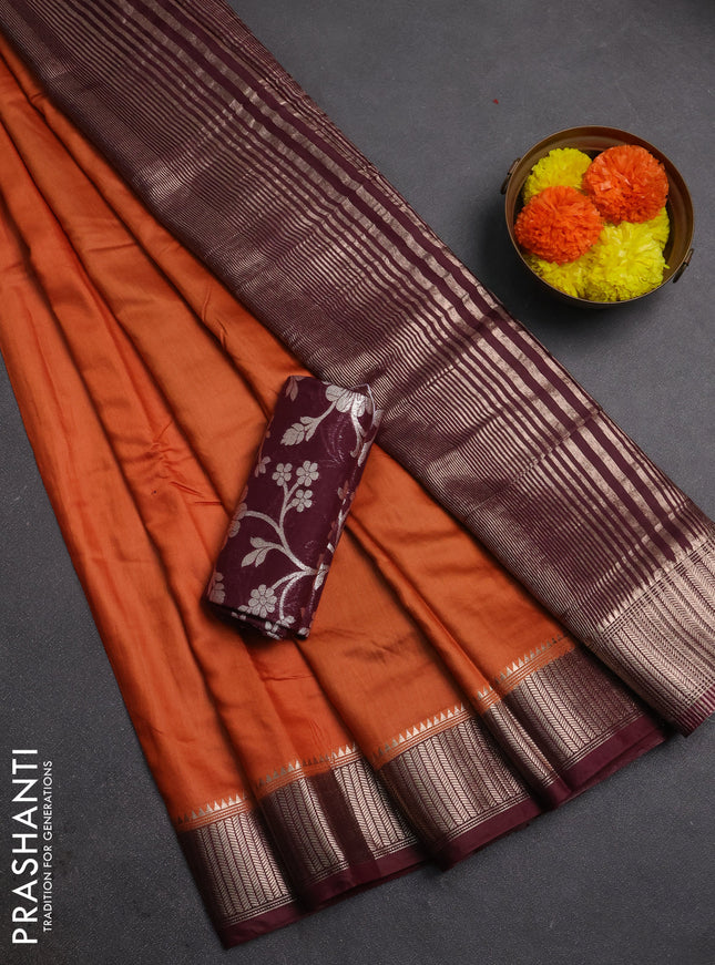 Rust & Wine Semi Mangalgiri Cotton Saree - Brocade Blouse