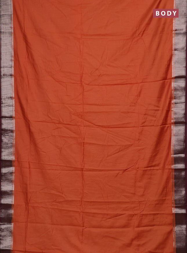 Rust & Wine Semi Mangalgiri Cotton Saree - Brocade Blouse