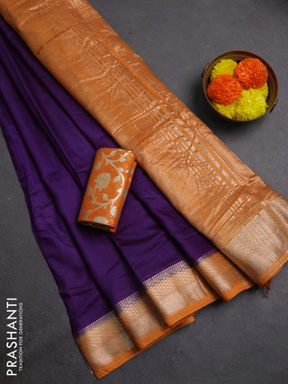 Violet & Mustard Yellow Semi Mangalgiri Cotton Saree - Brocade Blouse