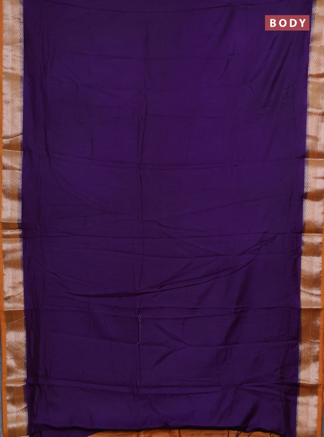 Violet & Mustard Yellow Semi Mangalgiri Cotton Saree - Brocade Blouse