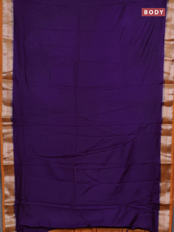 Violet & Mustard Yellow Semi Mangalgiri Cotton Saree - Brocade Blouse