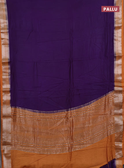 Violet & Mustard Yellow Semi Mangalgiri Cotton Saree - Brocade Blouse