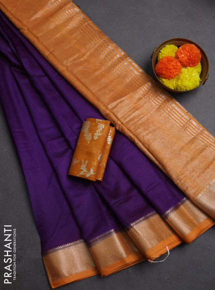 Violet & Mustard Yellow Semi Mangalgiri Cotton Saree - Brocade Blouse
