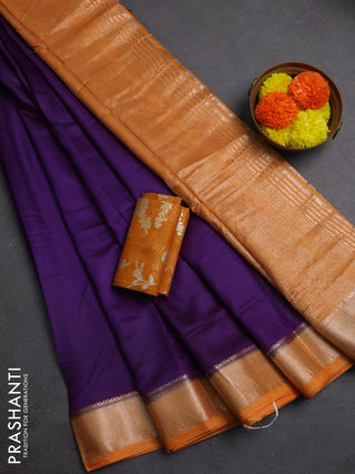 Violet & Mustard Yellow Semi Mangalgiri Cotton Saree - Brocade Blouse