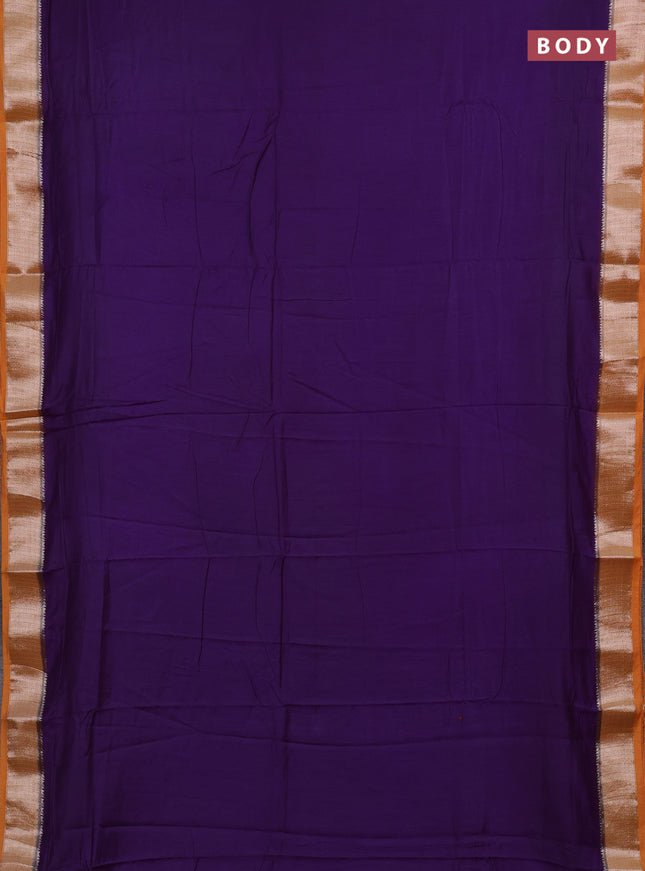 Violet & Mustard Yellow Semi Mangalgiri Cotton Saree - Brocade Blouse