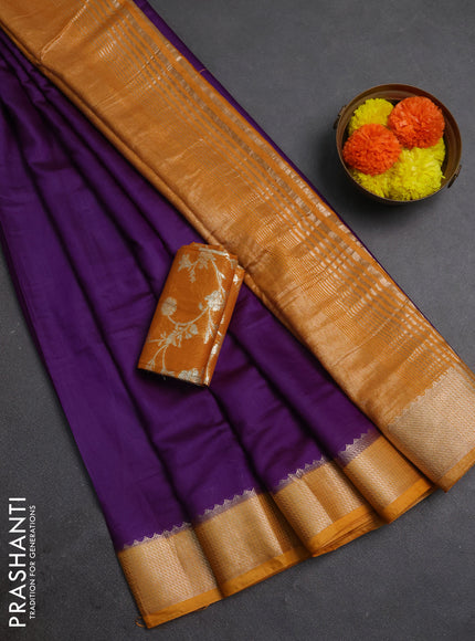 Purple & Mustard Yellow Semi Mangalgiri Cotton Saree - Brocade Blouse
