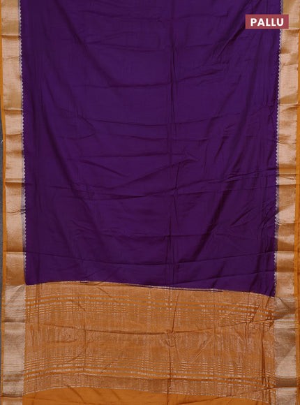 Purple & Mustard Yellow Semi Mangalgiri Cotton Saree - Brocade Blouse