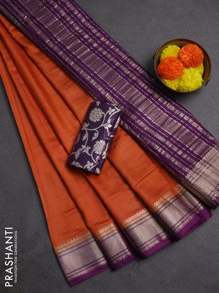 Rust & Purple Semi Mangalgiri Cotton Saree - Brocade Blouse
